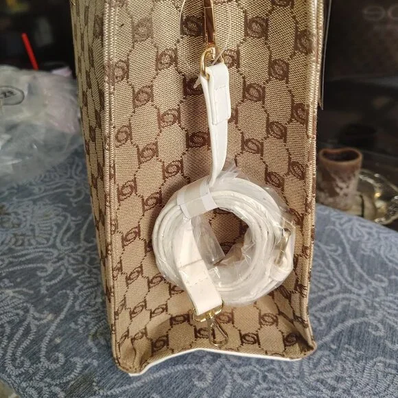 New with Tags MSRP 129 - Bebe Tote tan and white - Picture 6 of 7